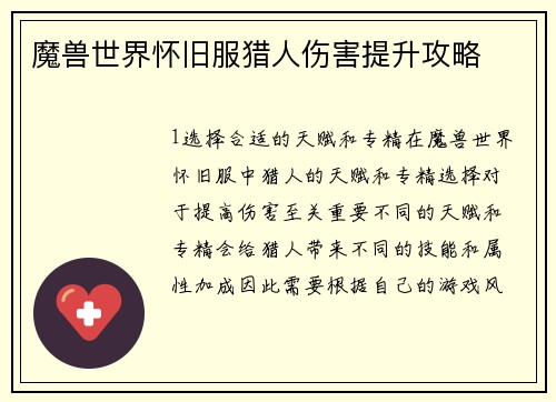魔兽世界怀旧服猎人伤害提升攻略